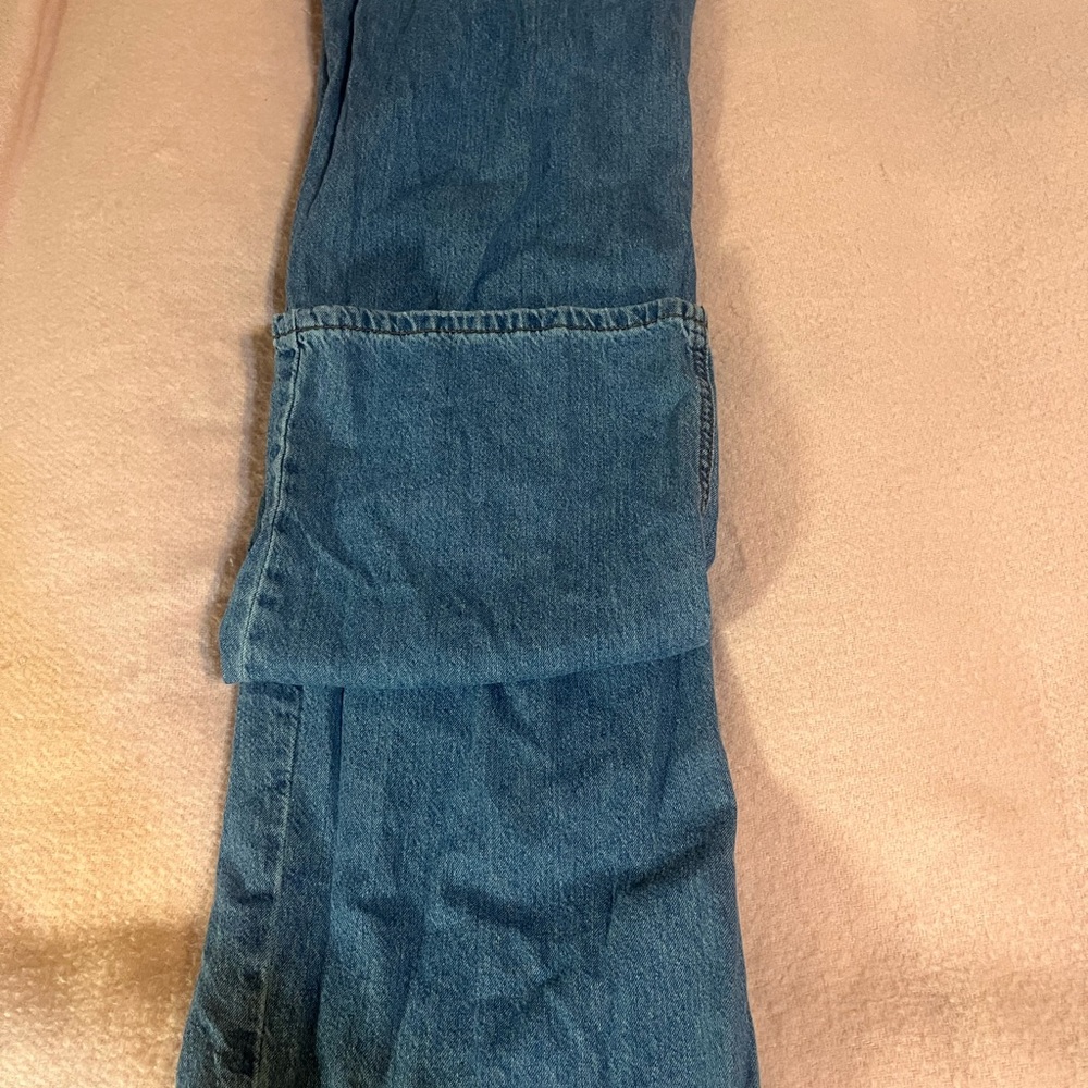 Society Blue Straight Leg Jeans with Unique Tiered Design